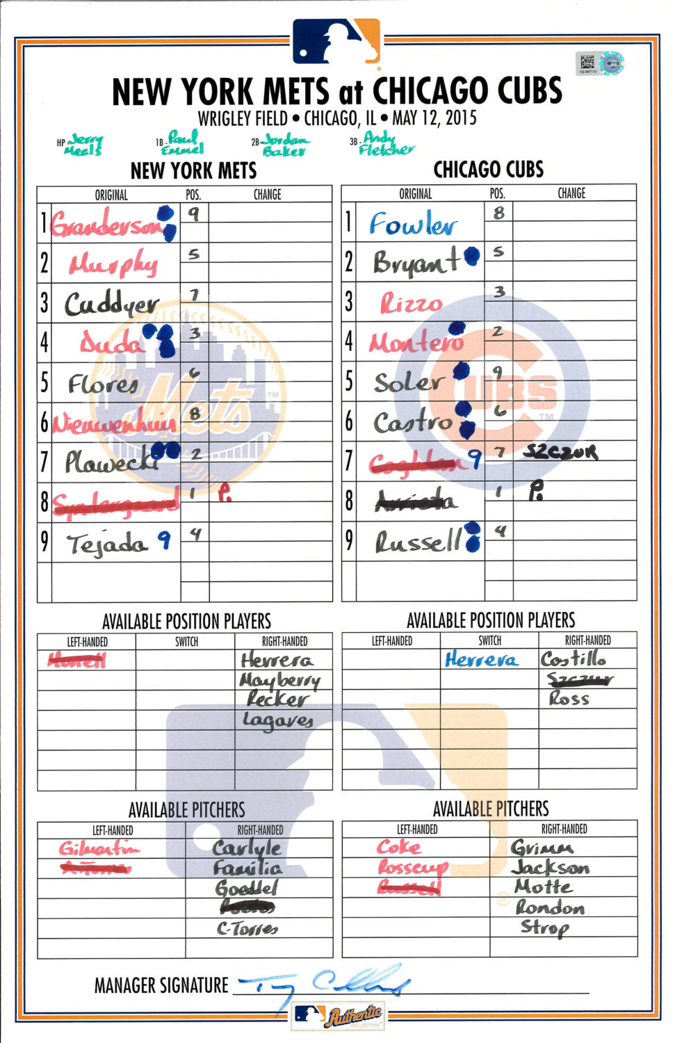 Lineup Card: Syndergaard's MLB Debut vs. Chicago Cubs