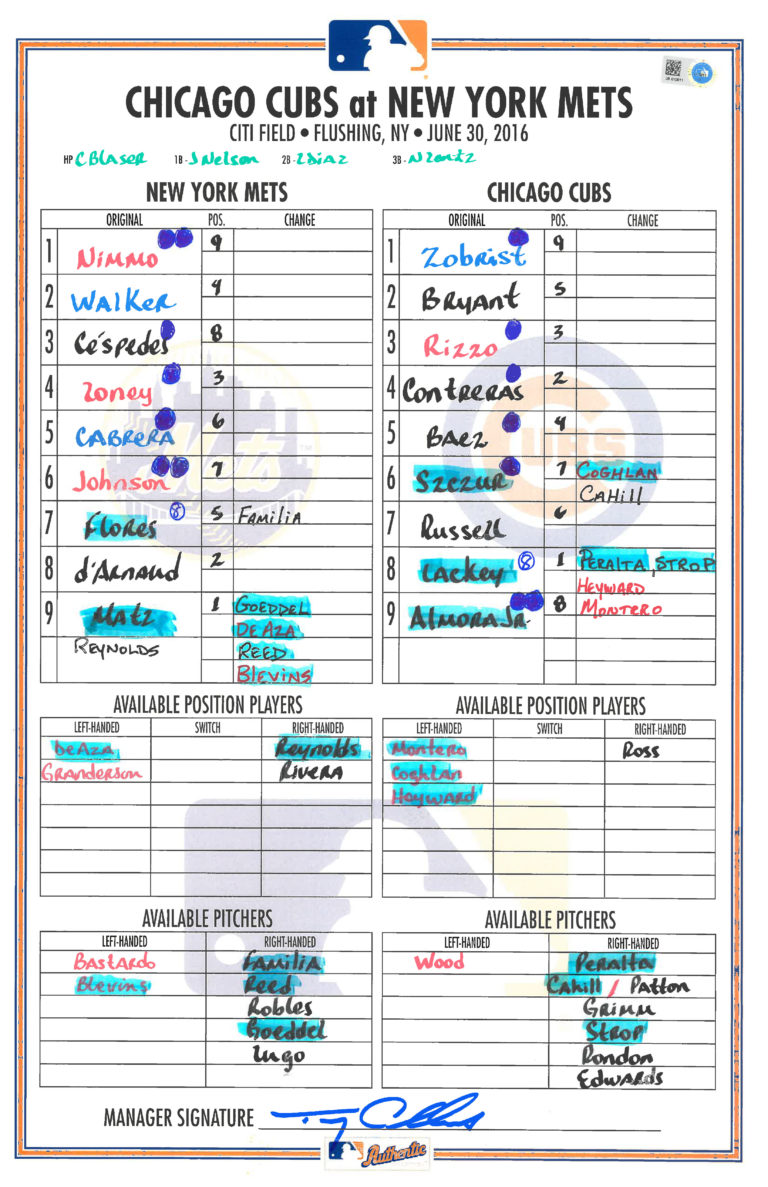 Lineup Card: Nimmo Leads Rally to Beat the Chicago Cubs