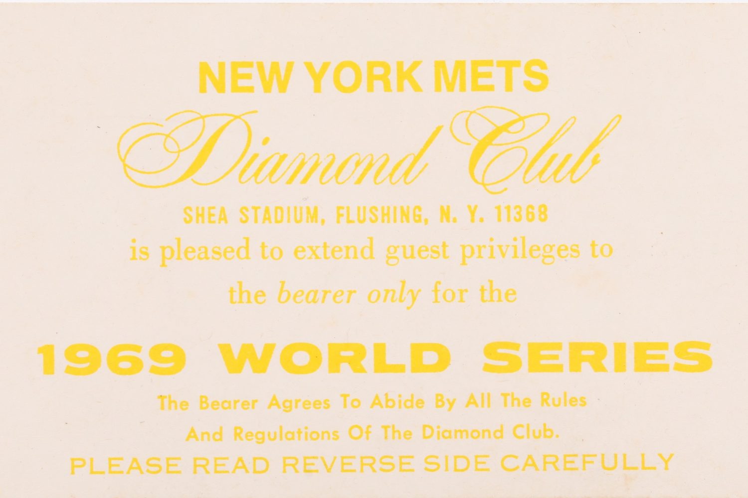 1969 World Series Game 3 Diamond Club Ticket