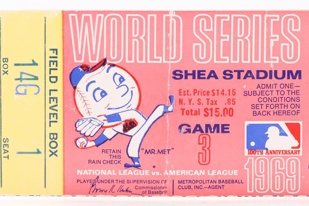 Ticket to Game 3 of the 1969 World Series Mets History