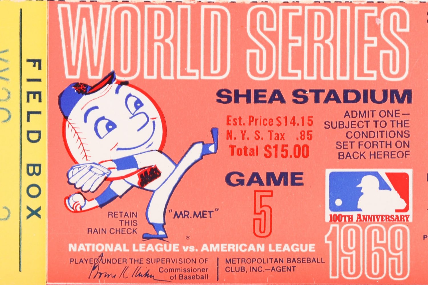 1969 World Series Game 5 Field Box Ticket