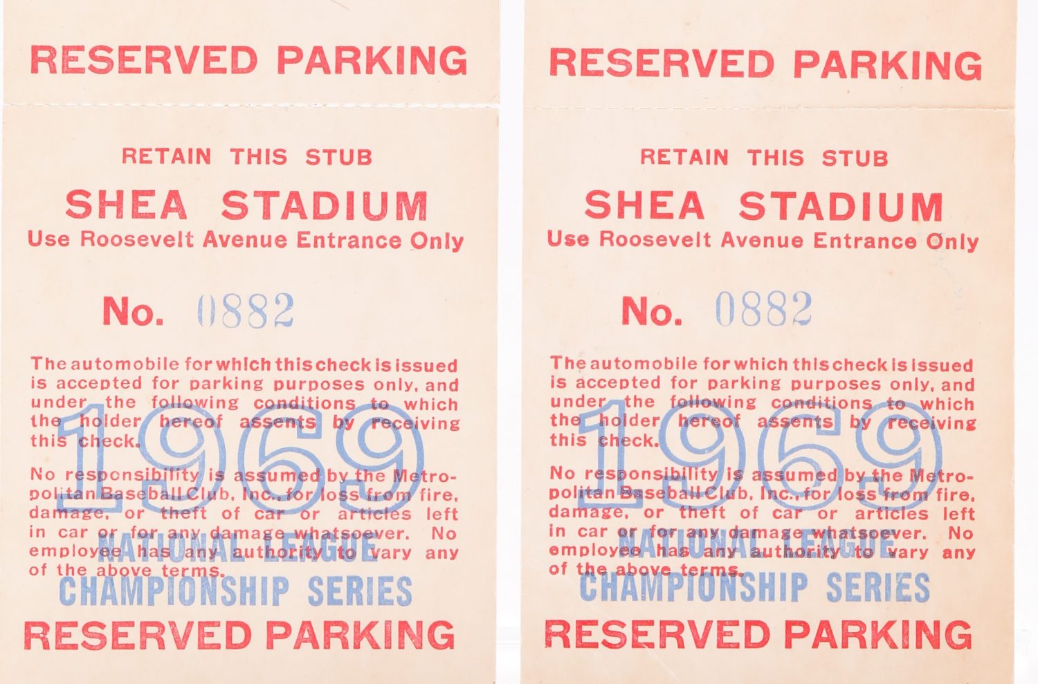 1969 NLCS Reserved Parking Passes