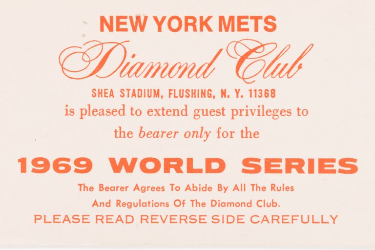 1969 World Series Game 5 Diamond Club Pass