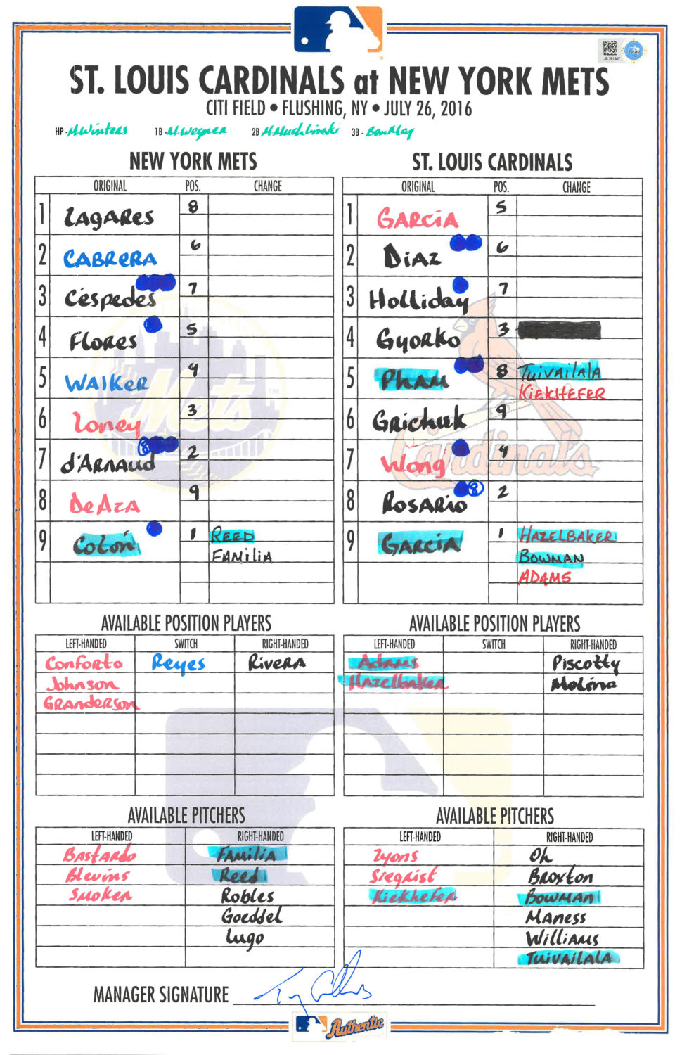 Lineup Card: Familia's 36th Save of 2016 Season