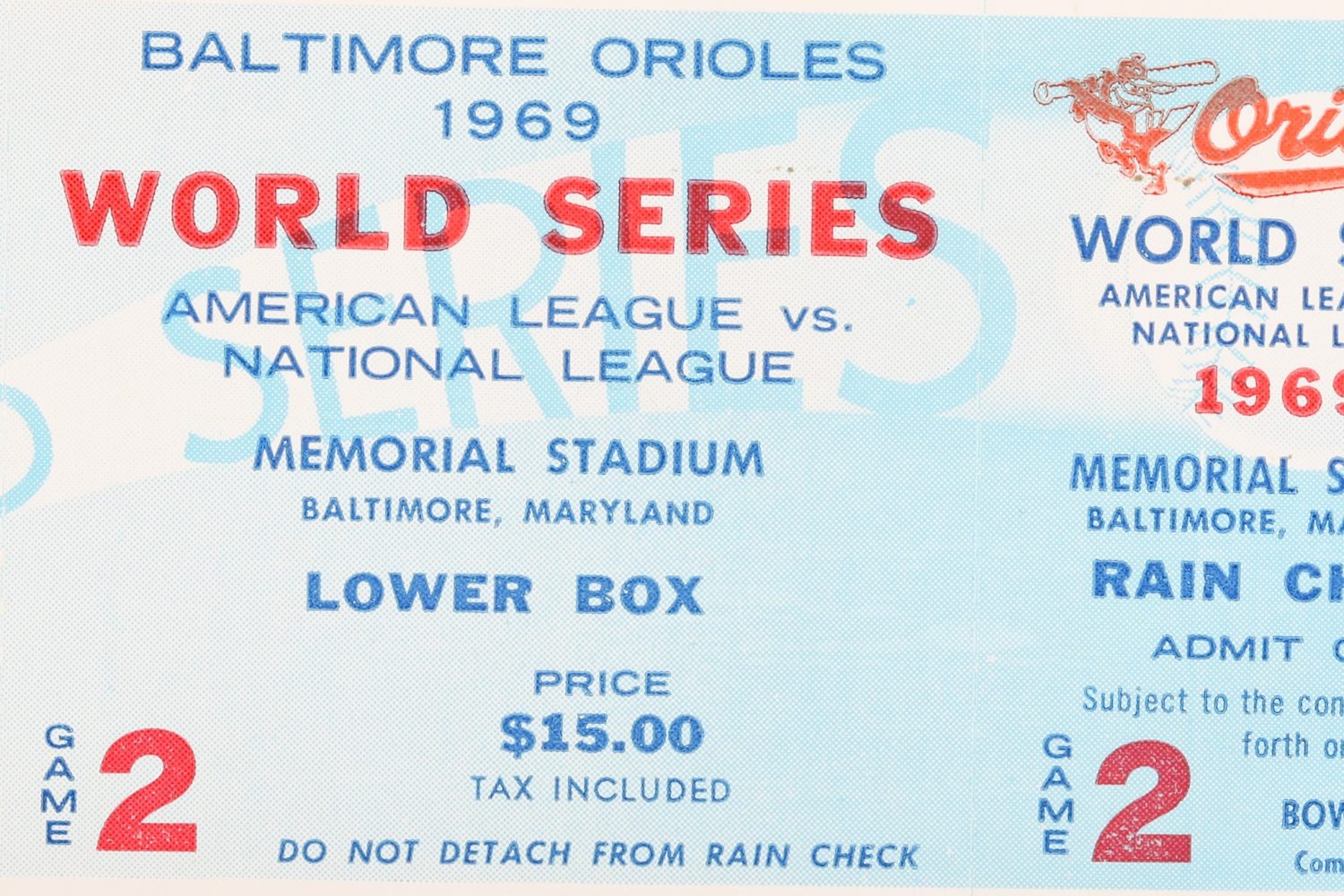 Ticket from Game 2 of 1969 World Series - Front