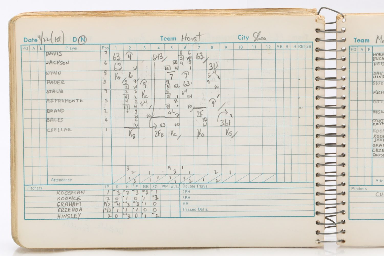 Scorecard from First Game of Houston Astros-Mets Doubleheader in 1967