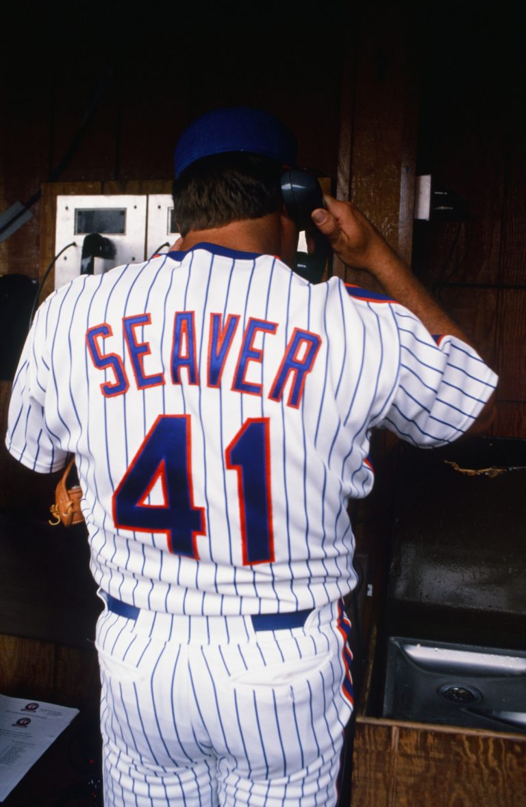Tom Seaver Takes Call During Old-Timers Day