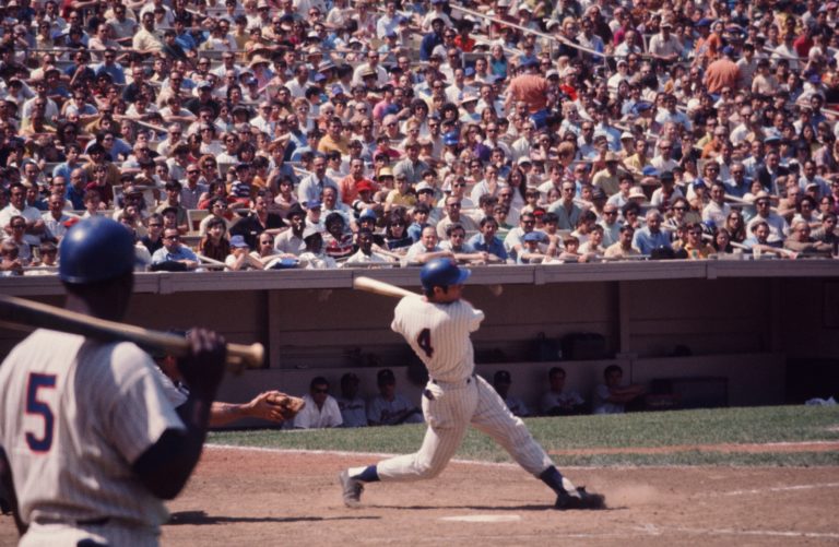 Ron Swoboda Swings Bat In Front of Packed Stadium