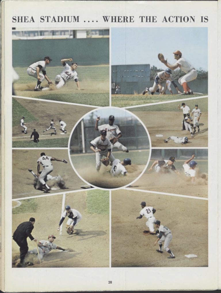 1969 Mets Yearbook Page of Action at Shea