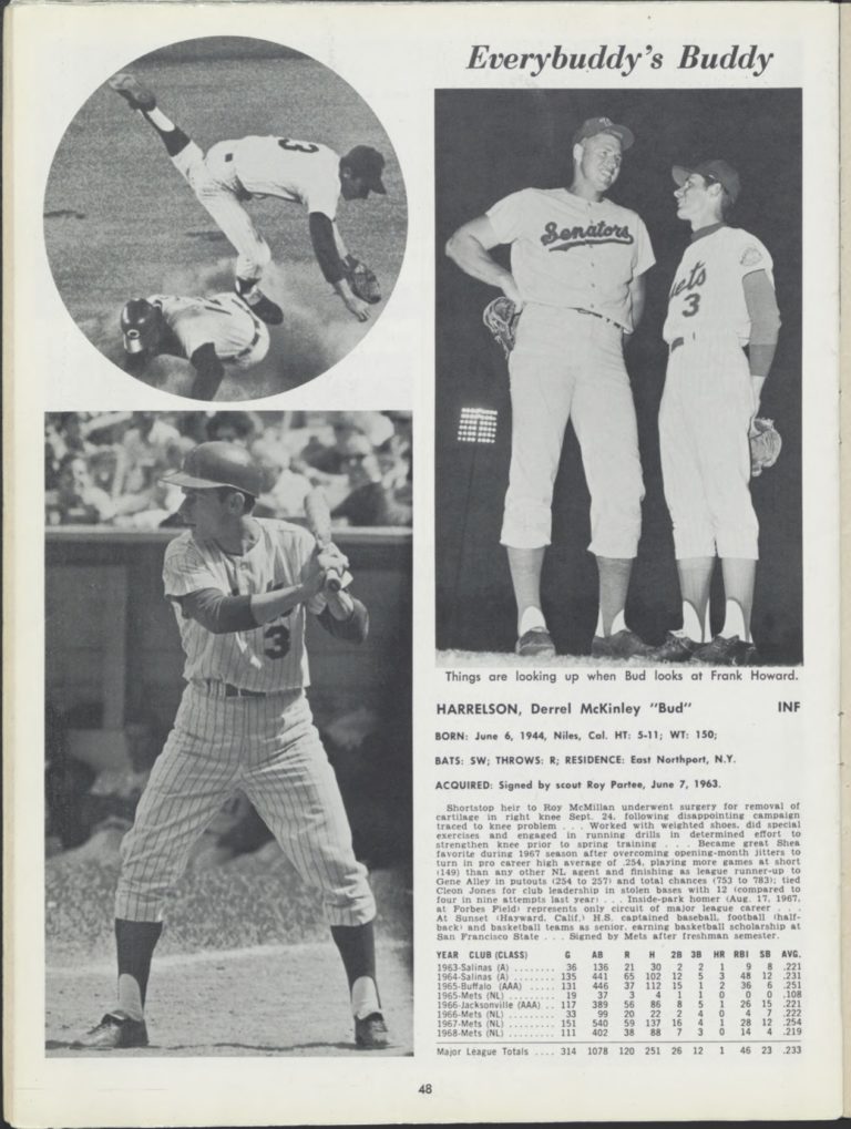 Bud Harrelson's Page from 1969 Mets Yearbook