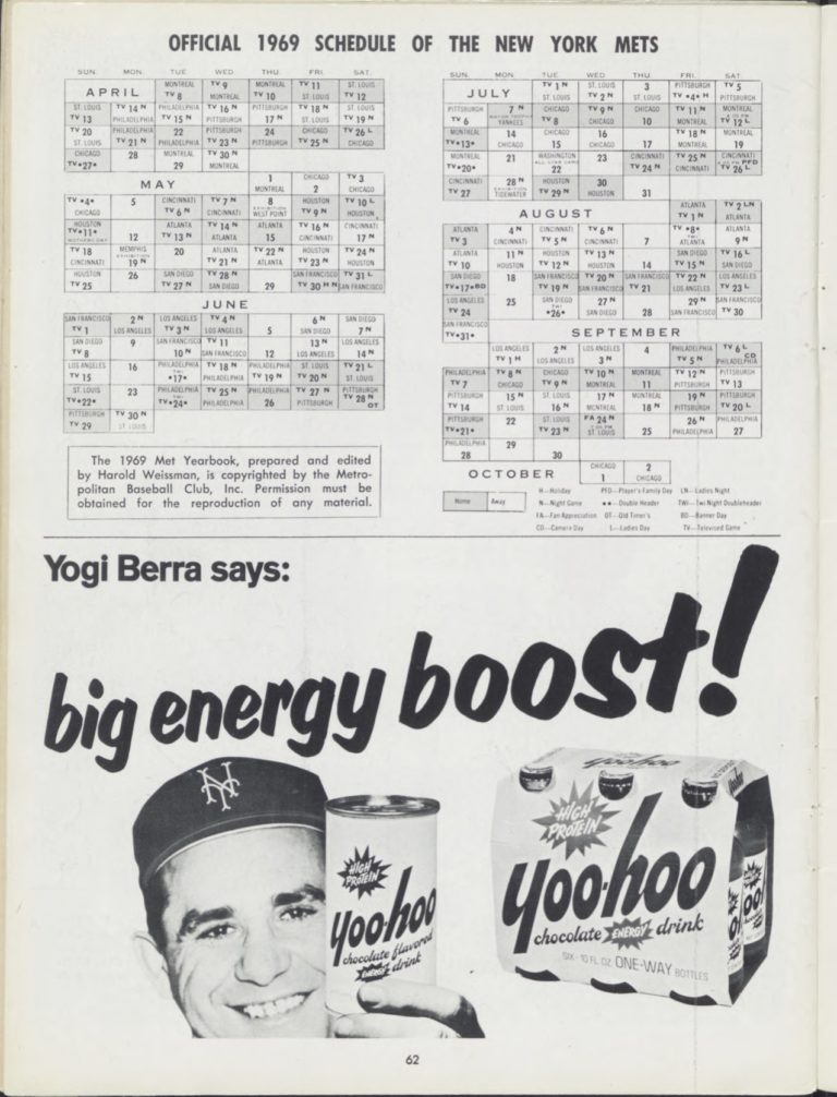 1969 New York Mets Yearbook Featuring Yogi Berra