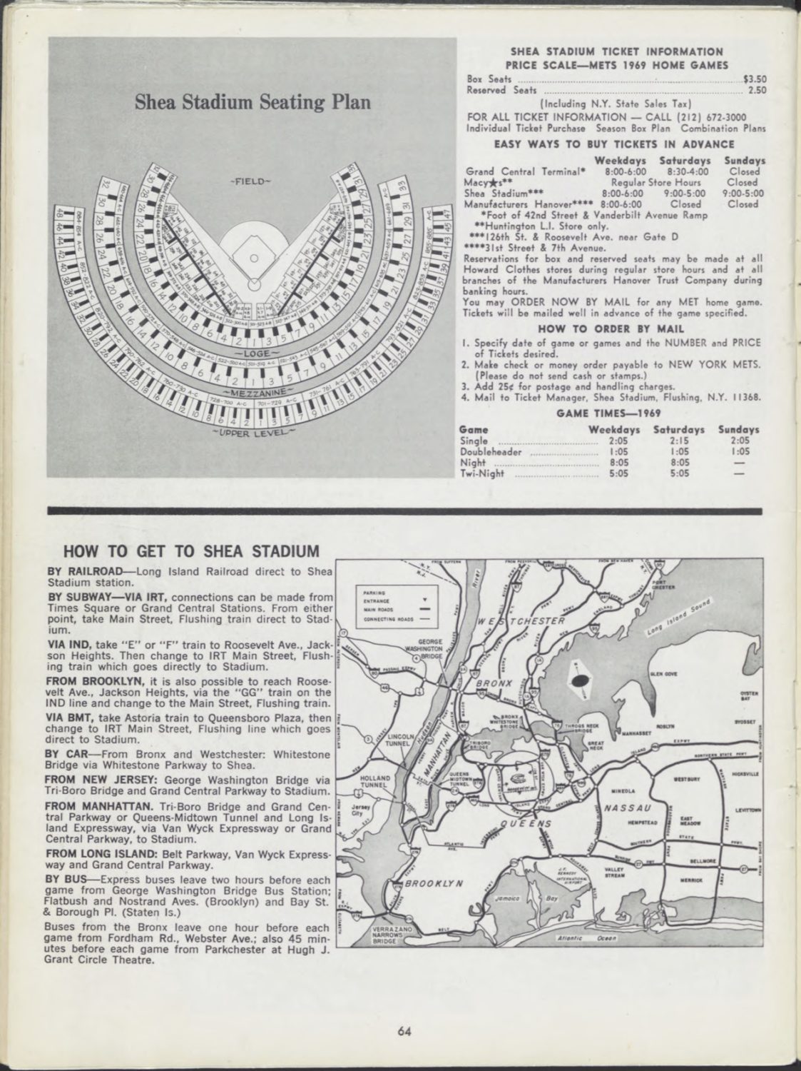 1969 New York Mets Yearbook: Seating Plan
