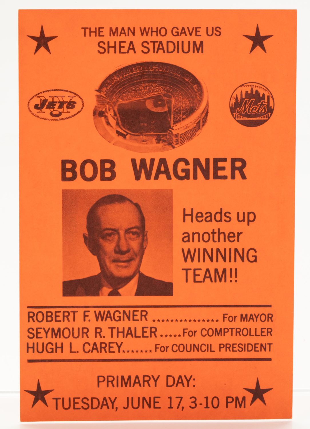 1969 Mets/Jets Schedule Featuring Robert Wagner - Front with Wagner Photo