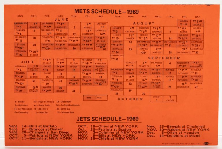 1969 Mets/Jets Schedule Featuring Robert Wagner - Back with Schedule