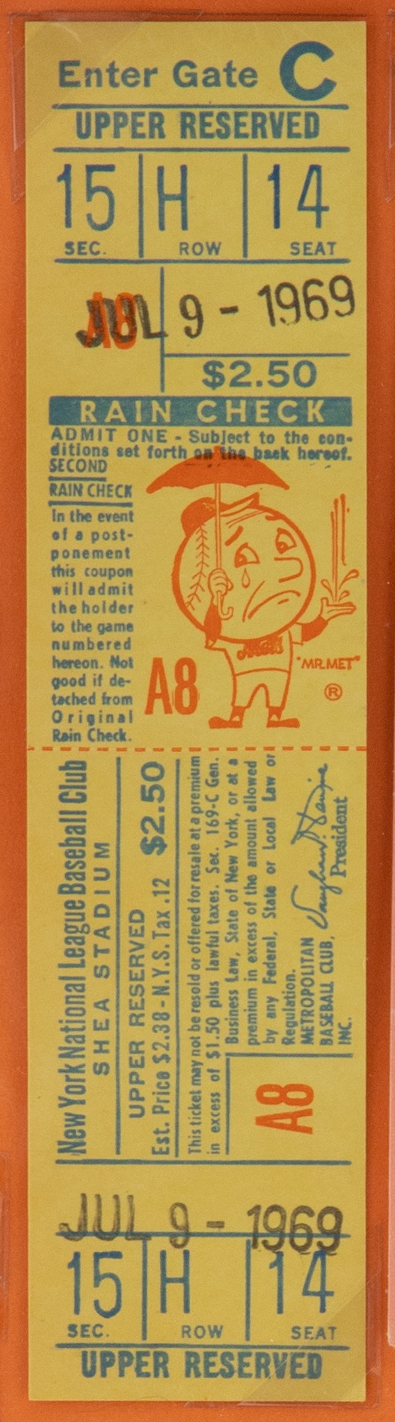 Ticket from Seaver's Near-Perfect Game in 1969