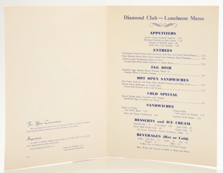 Shea Stadium Diamond Club Menu from 1969 World Series