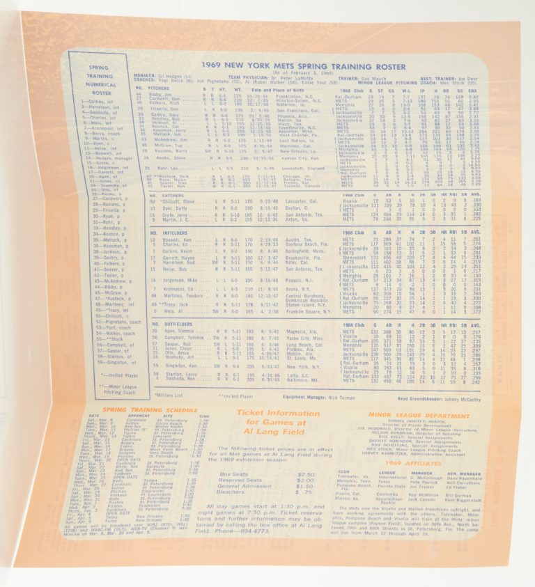 New York Mets 1969 Roster and Schedule