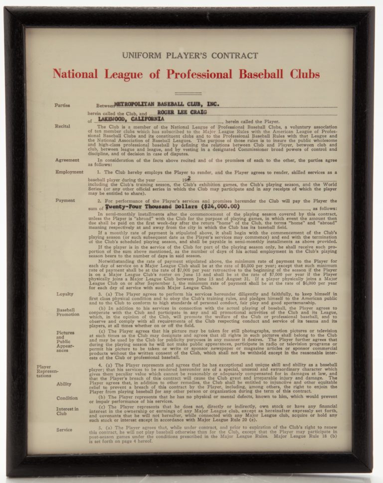 Roger Craig Contract with the New York Mets in Frame