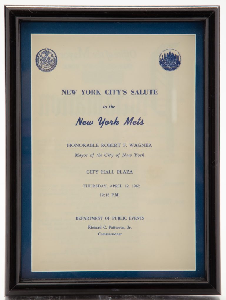 Framed Certificate from NYC Mayor Robert Wagner to the New York Mets