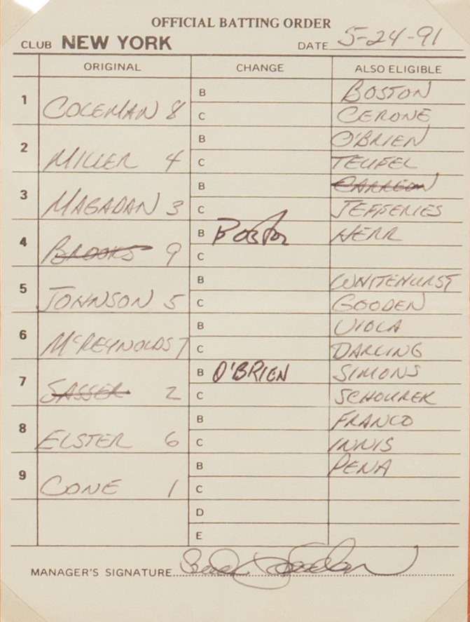 Lineup Card for Mets on May 24, 1991