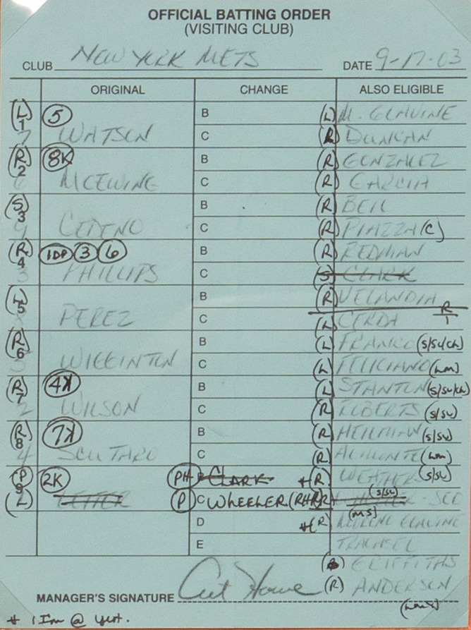 Lineup Card: Leiter vs. Wood in 2003