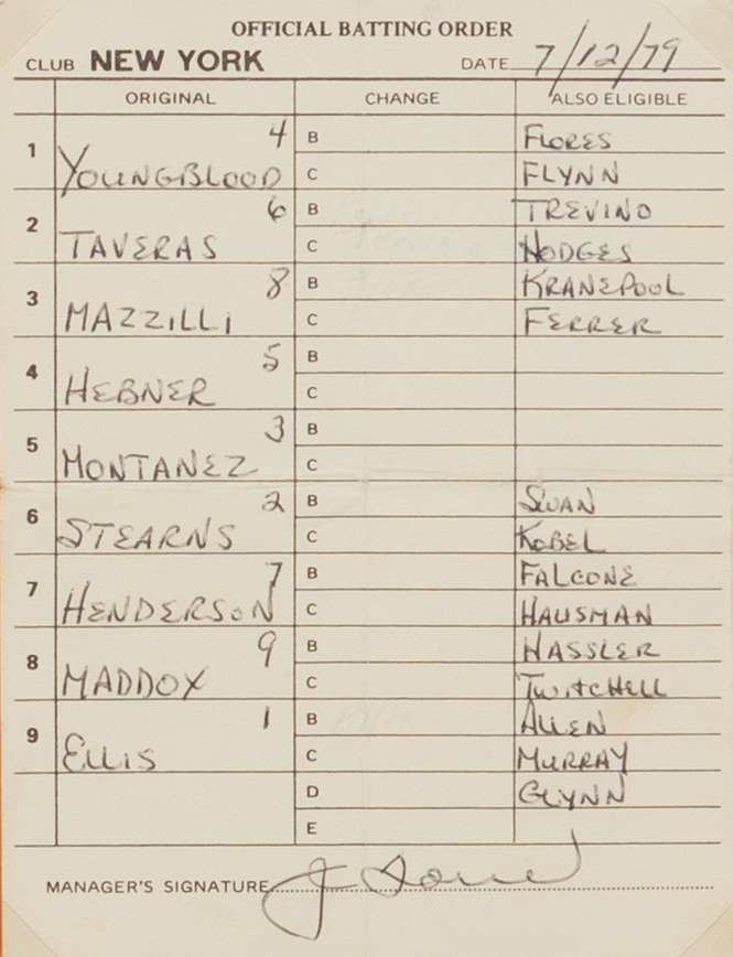 Lineup Card for Mets on July 12, 1979