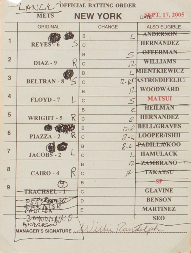 Lineup Card: Mets vs. Atlanta Braves (September 17, 2005)