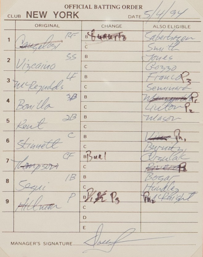 New York Mets Lineup Card vs. San Francisco Giants in 1994