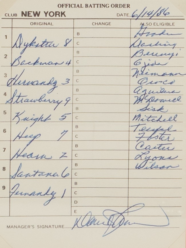 Lineup Card from June 14, 1986