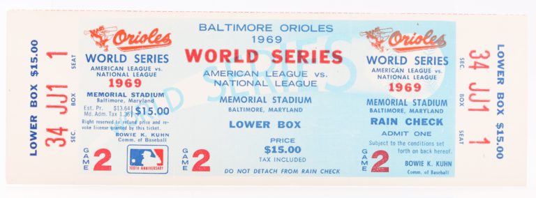 Ticket from Game 2 of 1969 World Series - Front
