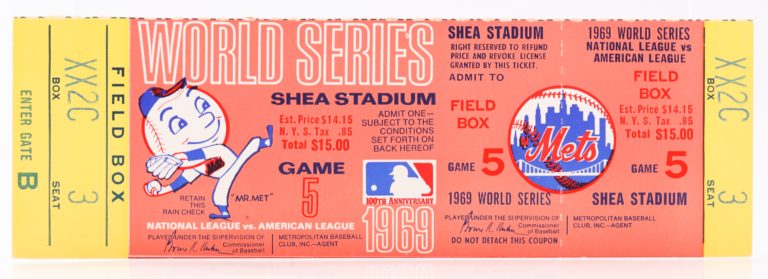 1969 World Series Game 5 Field Box Ticket