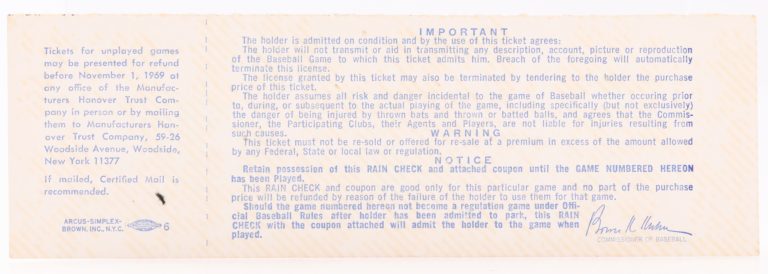 1969 World Series Game 5 Field Box Ticket