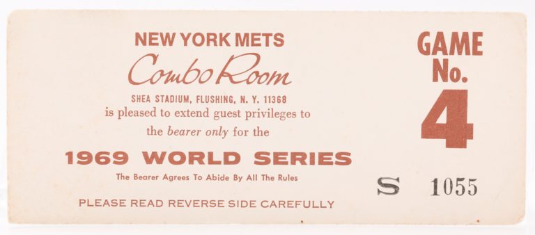 New York Mets Combo Room Ticket for 1969 World Series