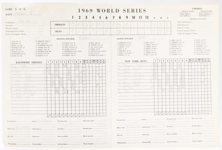 1969 World Series Game 5 Scorecard