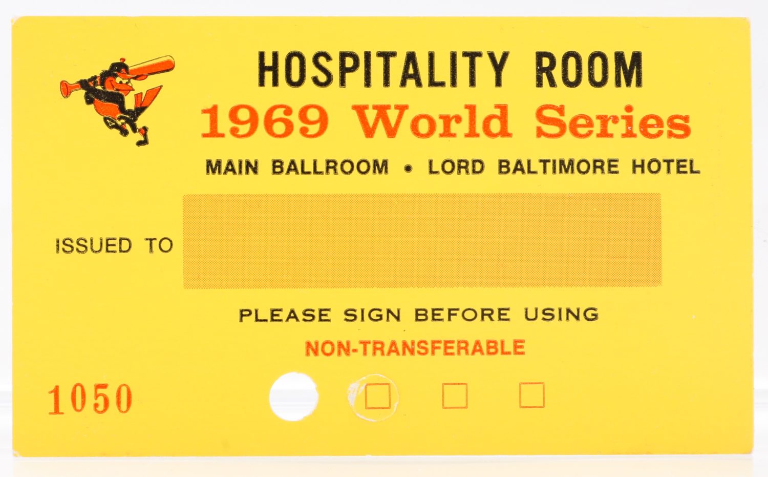 1969 World Series Lord Baltimore Hotel Hospitality Pass