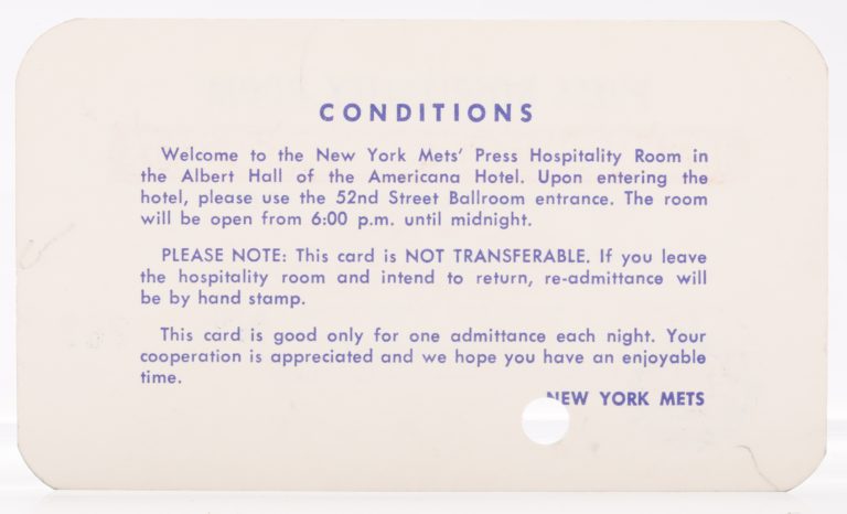 1969 NLCS Press Hospitality Room Pass