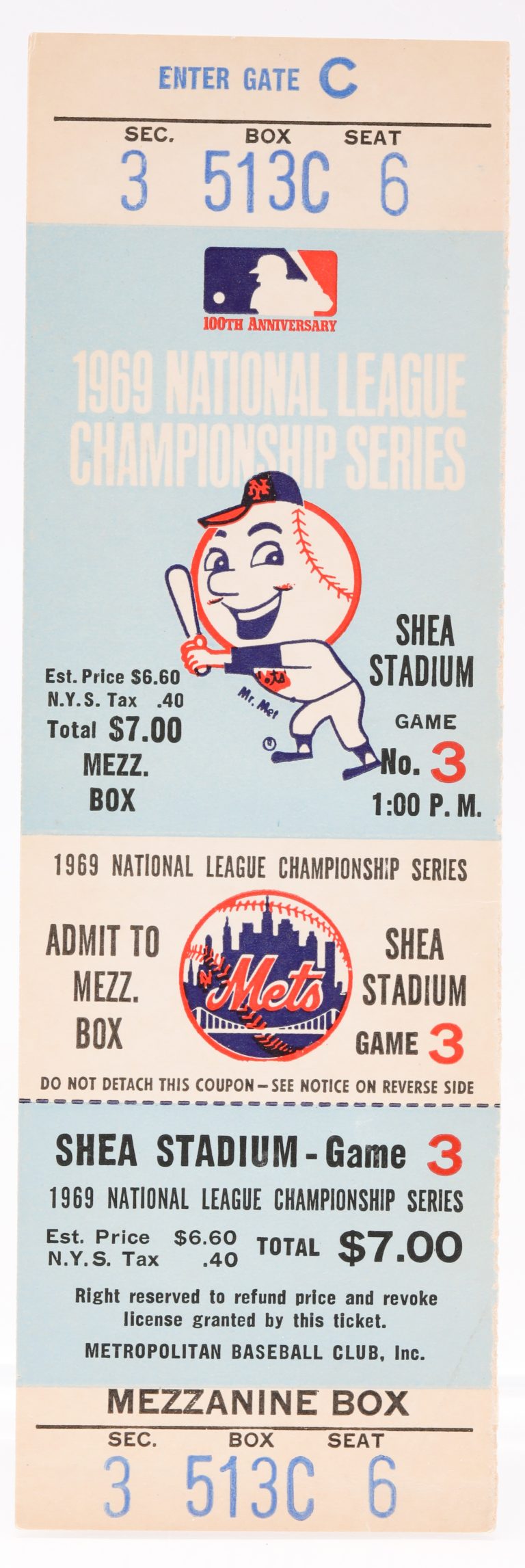 Ticket from Game 3 of the 1969 NLCS