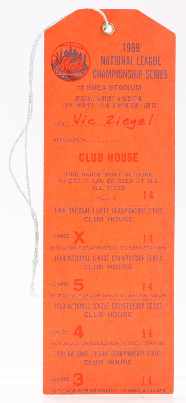 1969 NLCS Clubhouse Pass