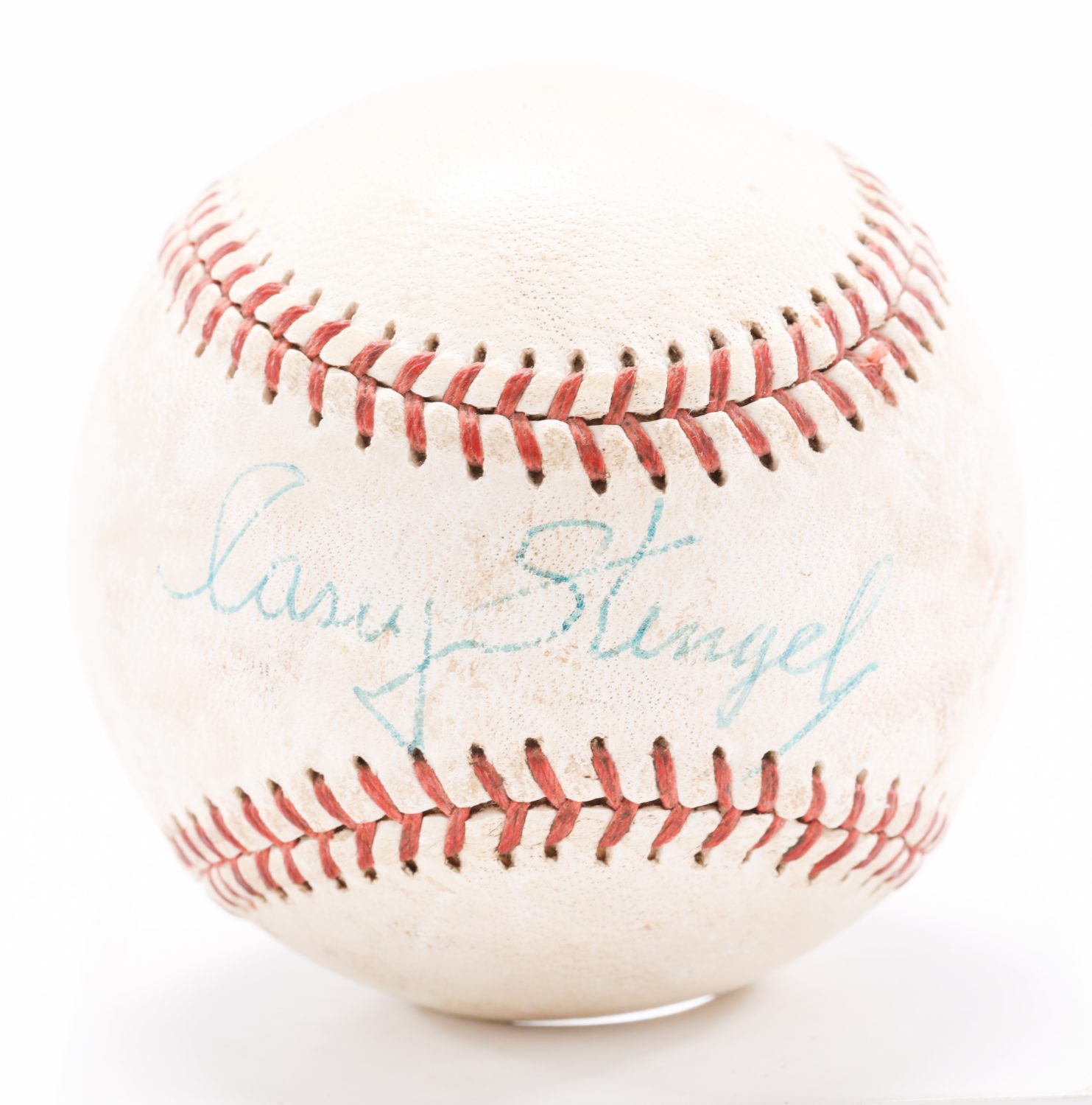 Stengel Autographed Ball from First Shea Game - Autograph Detail
