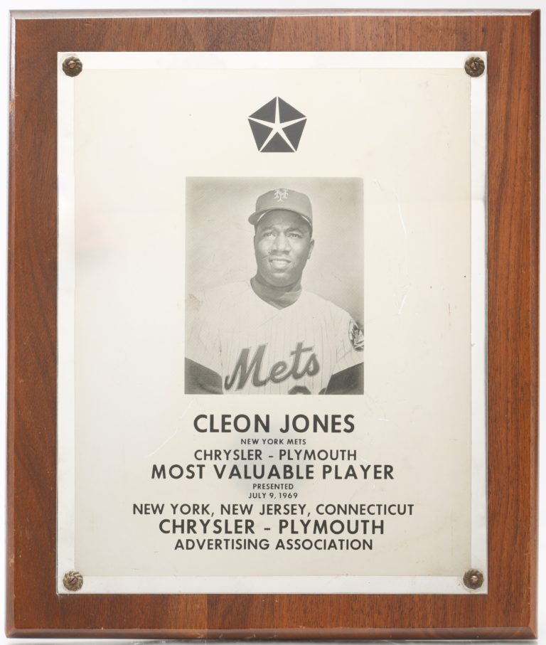 1969 Cleon Jones Chrysler-Plymouth MVP Plaque