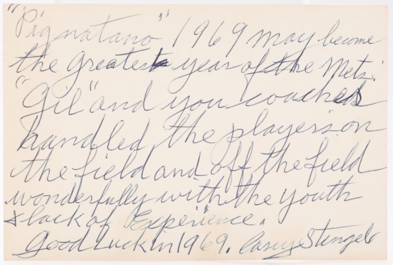 Casey Stengel's Christmas Card to Joe Pignatano - Handwritten Note