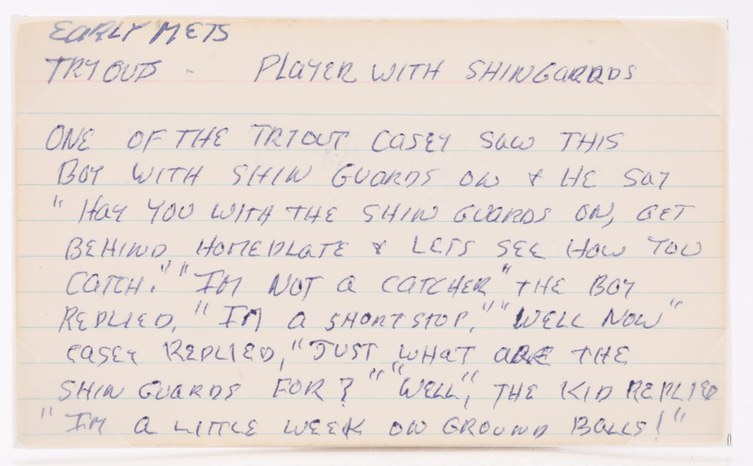 Index Card with Story About Casey Stengel