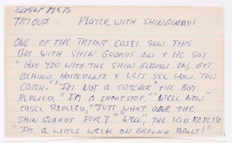 Index Card with Story About Casey Stengel