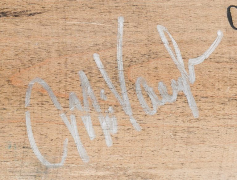 Mo Vaughn Cracked Autographed Baseball Bat - Autograph Detail