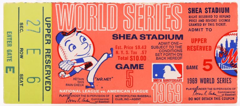 Upper Deck Ticket From Game 5 of 1969 World Series