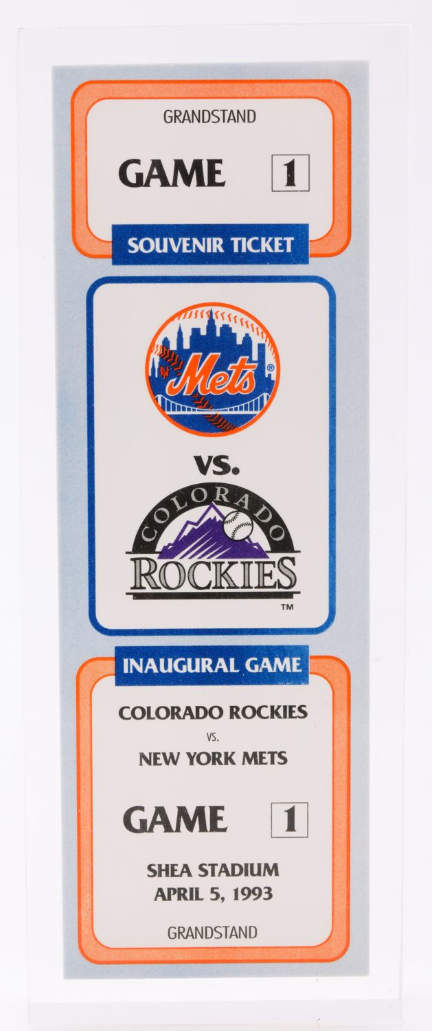 Encased Souvenir Ticket to Inaugural Rockies vs. Mets Game