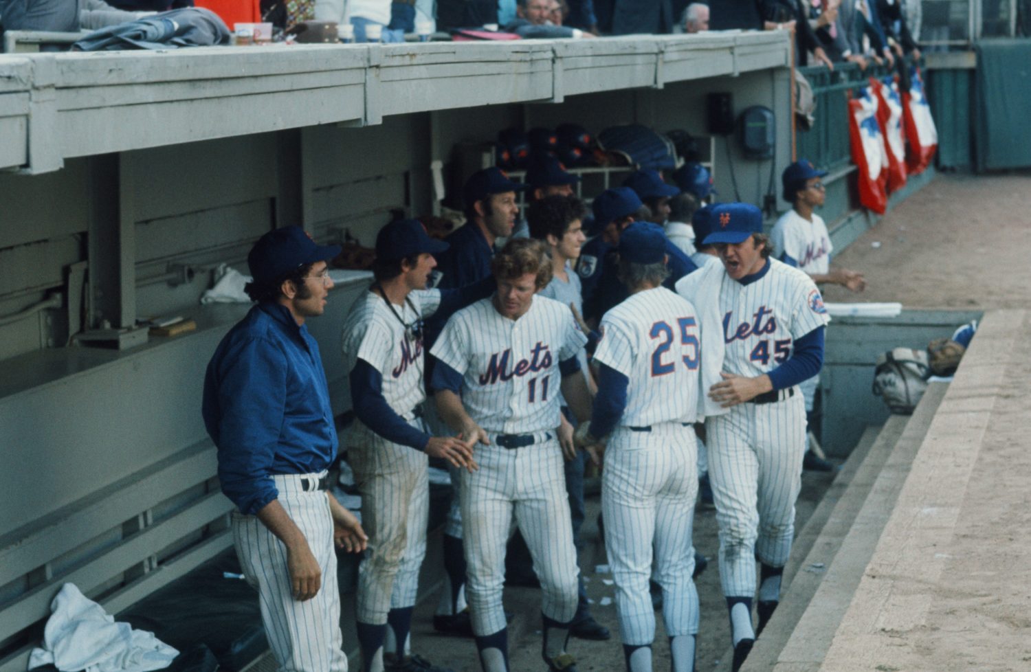 Photo of Mets in the Dugout During 1973 NLCS