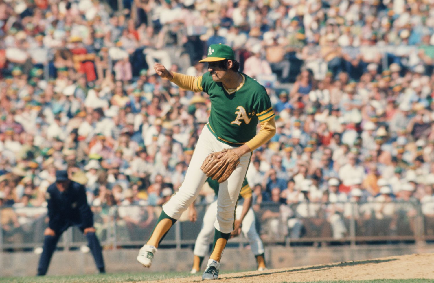 Oakland Athletics Reliever Rollie Fingers Pitching in 1973 World Series