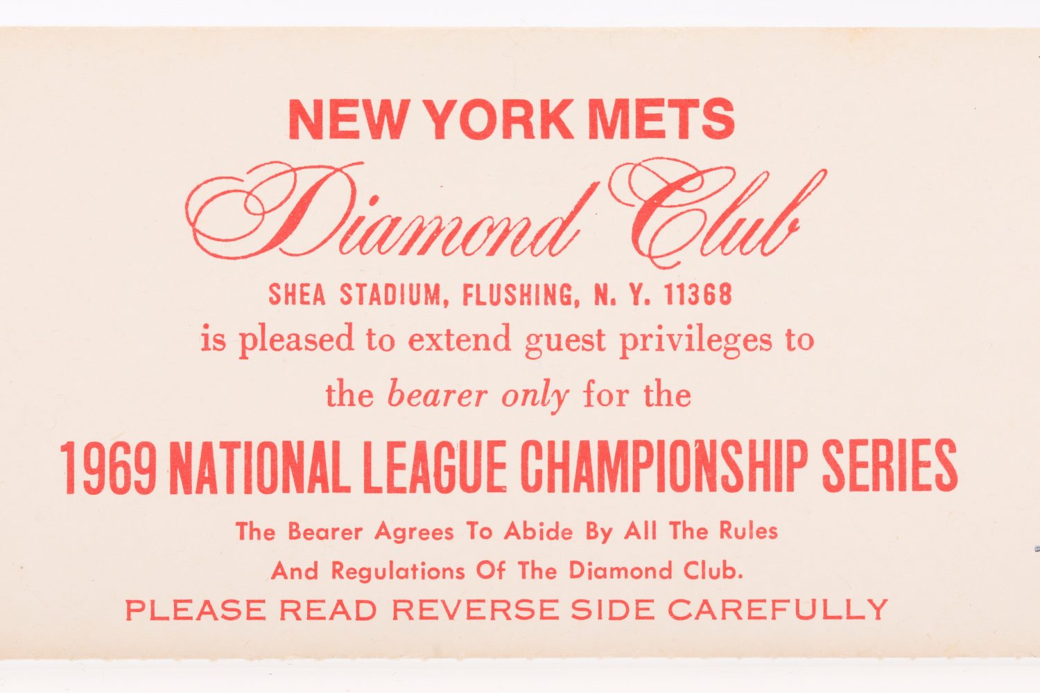 New York Mets 1969 NLCS Diamond Club Ticket