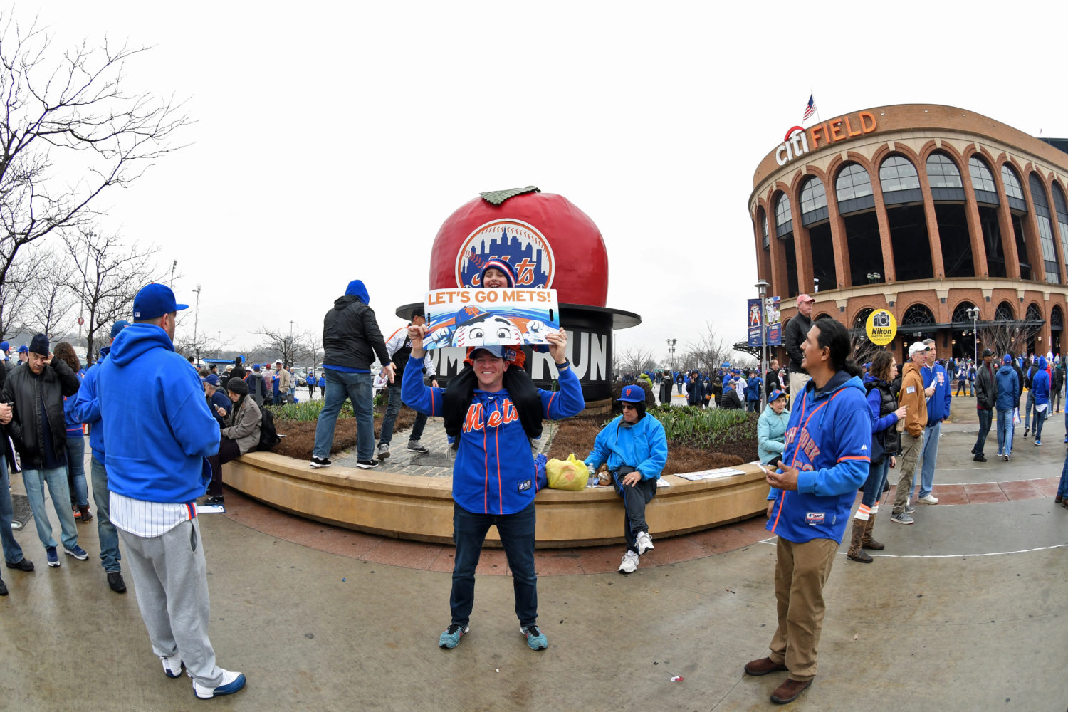 Mets Fans in Front of Home Run Apple at Citi Field